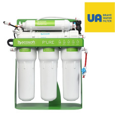 Фільтр зворотного осмосу Ecosoft P'URE Balance з помпою на станині, мембрана 75gpd DuPont, картридж Balance збагачує воду кальцієм і магнієм, дренаж 1:1 (MO675MBALPSECO)