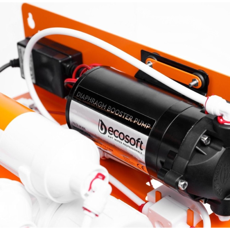 Фільтр зворотного осмосу Ecosoft Absolute з мінералізатором та помпою на станині, мембрана 75gpd DuPont, дренаж 1:1 (MO675MPSECO)