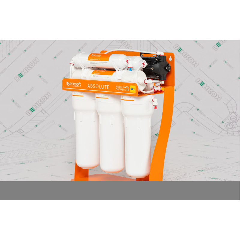 Фільтр зворотного осмосу Ecosoft Absolute з мінералізатором та помпою на станині, мембрана 75gpd DuPont, дренаж 1:1 (MO675MPSECO)
