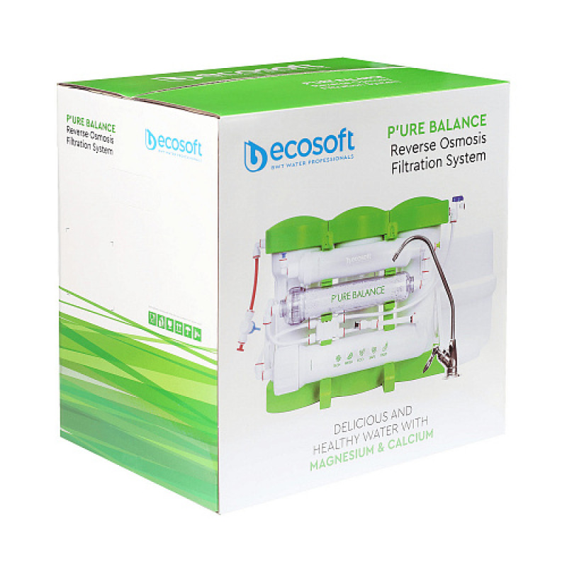 Фільтр зворотного осмосу Ecosoft P'URE Balance, мембрана 75gpd DuPont, картридж Balance збагачує воду кальцієм і магнієм, дренаж 1:1 (MO675MPUREBALECO)