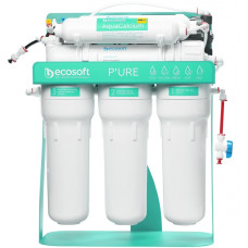 Фільтр зворотного осмосу Ecosoft P’URE AQUACALCIUM Mint з помпою на станині, мембрана 75gpd DuPont, картридж AquaCalcium збагачує мінералами, дренаж 1:1 (MO675PSMACECO)