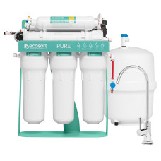 Фільтр зворотного осмосу Ecosoft P’URE AQUACALCIUM Mint з помпою на станині, мембрана 75gpd DuPont, картридж AquaCalcium збагачує мінералами, дренаж 1:1 (MO675PSMACECO)