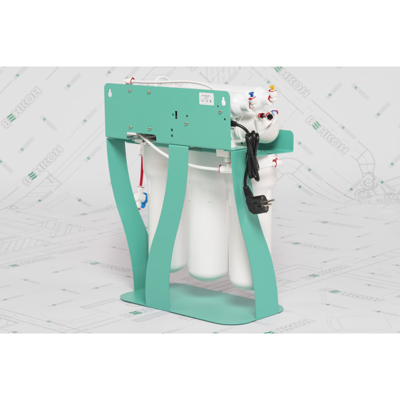 Фільтр зворотного осмосу Ecosoft P’URE AQUACALCIUM Mint з помпою на станині, мембрана 75gpd DuPont, картридж AquaCalcium збагачує мінералами, дренаж 1:1 (MO675PSMACECO)
