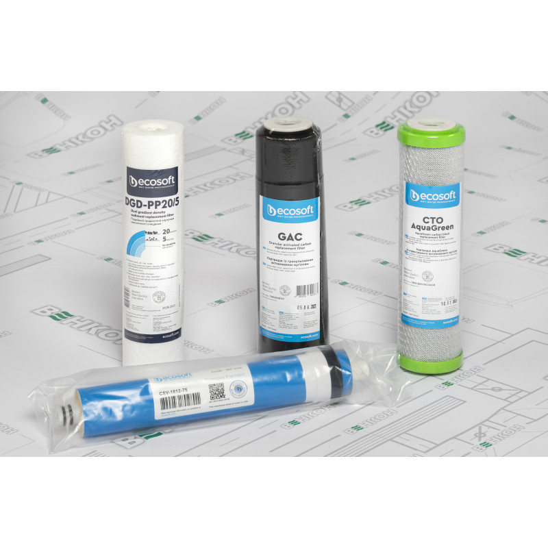 Фільтр зворотного осмосу Ecosoft P’URE AQUACALCIUM Mint, мембрана 75gpd DuPont, картридж AquaCalcium збагачує мінералами, дренаж 1:1 (MO675PUREMACECO)