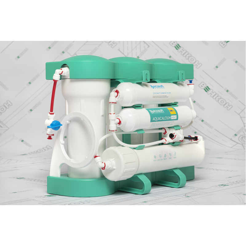 Фільтр зворотного осмосу Ecosoft P’URE AQUACALCIUM Mint, мембрана 75gpd DuPont, картридж AquaCalcium збагачує мінералами, дренаж 1:1 (MO675PUREMACECO)