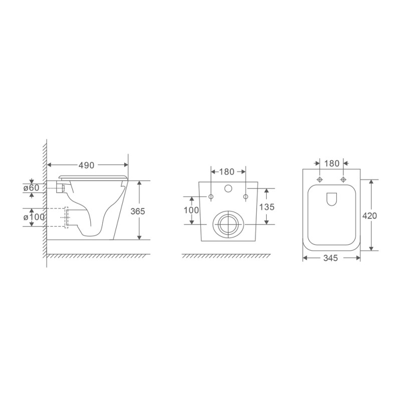 Унітаз підвісний Mixxus Premium Quadro-0301-R 490x340x360mm, система змиву Rimless (MP6452)
