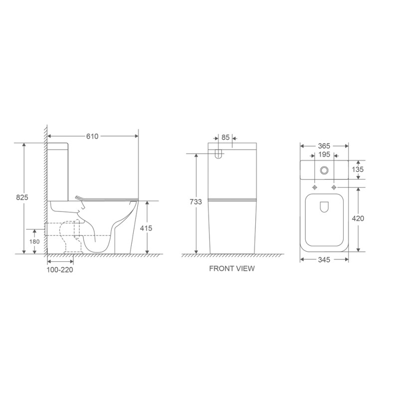Унітаз-компакт Mixxus Premium Quadro-0401-R 610x365x825mm, система змиву RIMLESS (MP6457)