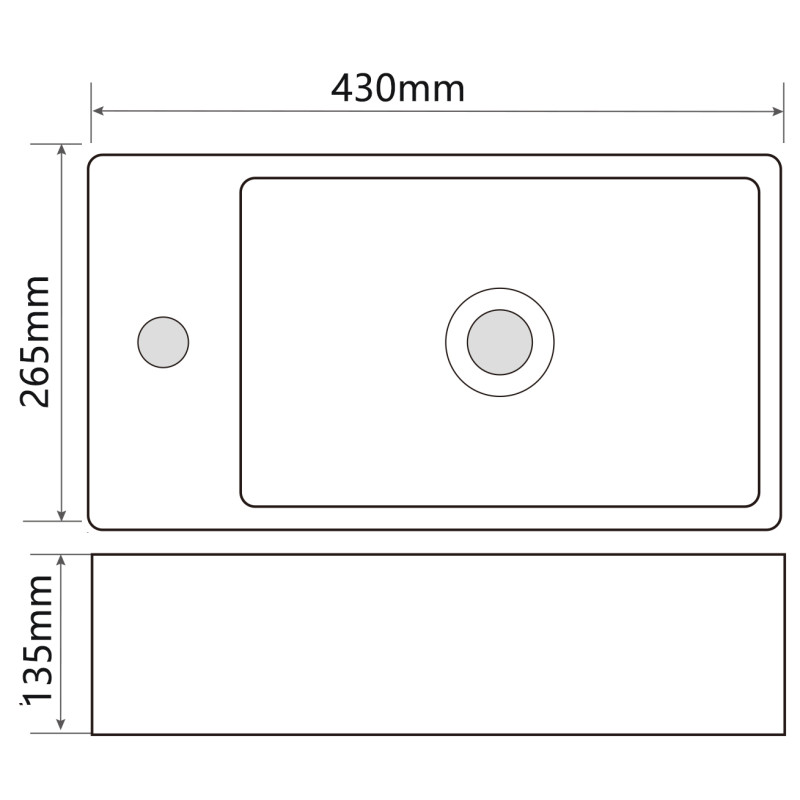 Раковина підвісна Mixxus Premium QUADRO-1201-R 430х265х135mm з отвором під змішувач та переливом (M