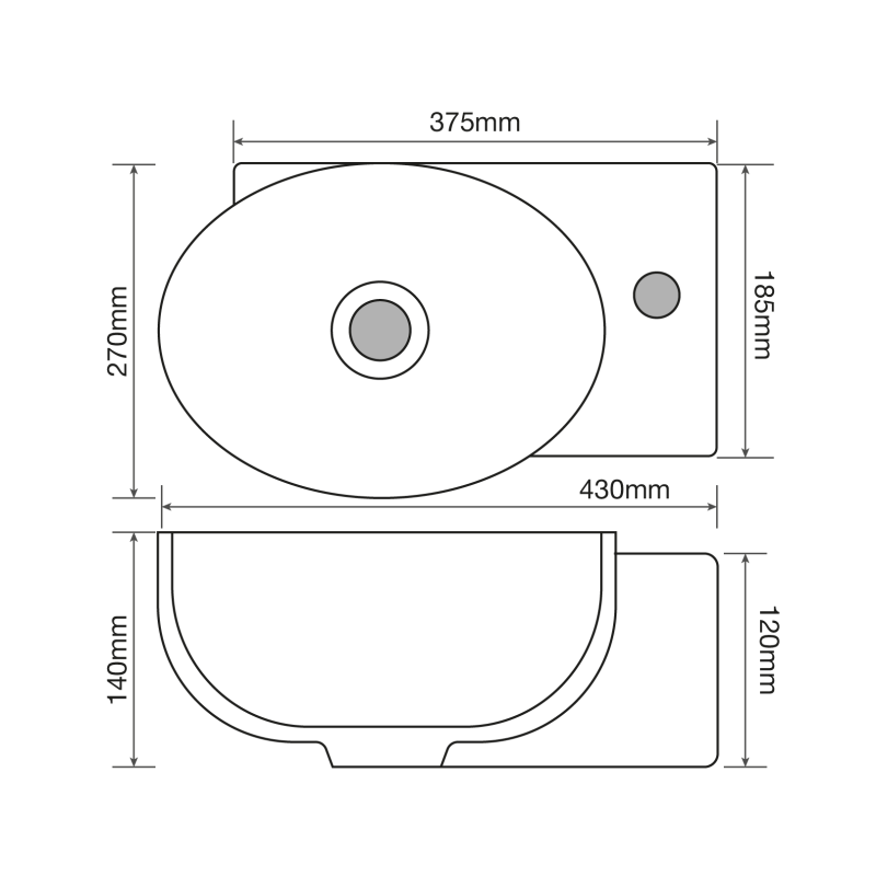 Раковина підвісна Mixxus Premium DIVERSE-1201-L 400х215х140mm з отвором під змішувач та переливом (
