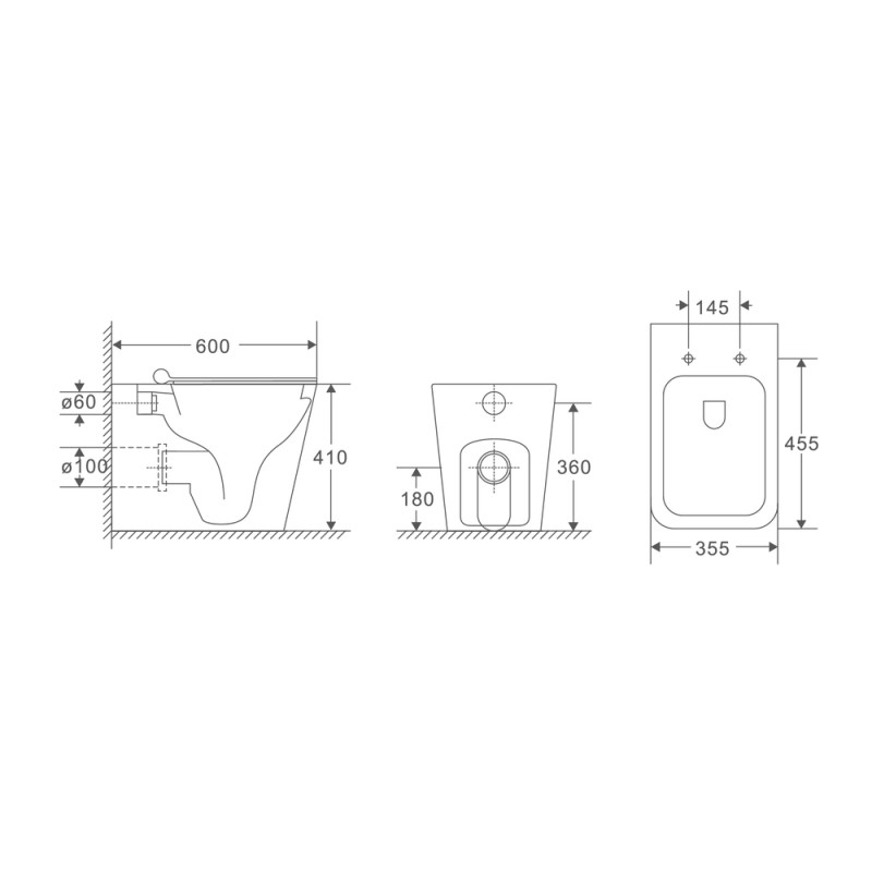 Унітаз підлоговий безбачковий Mixxus Premium QUADRO-0701-R 600х355х410mm, система змиву RIMLESS (MP