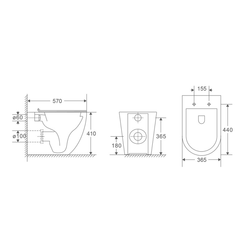 Унітаз підлоговий безбачковий Mixxus Premium ELLIPSE-0701-T1 570х365х410mm, система змиву TORNADO 1