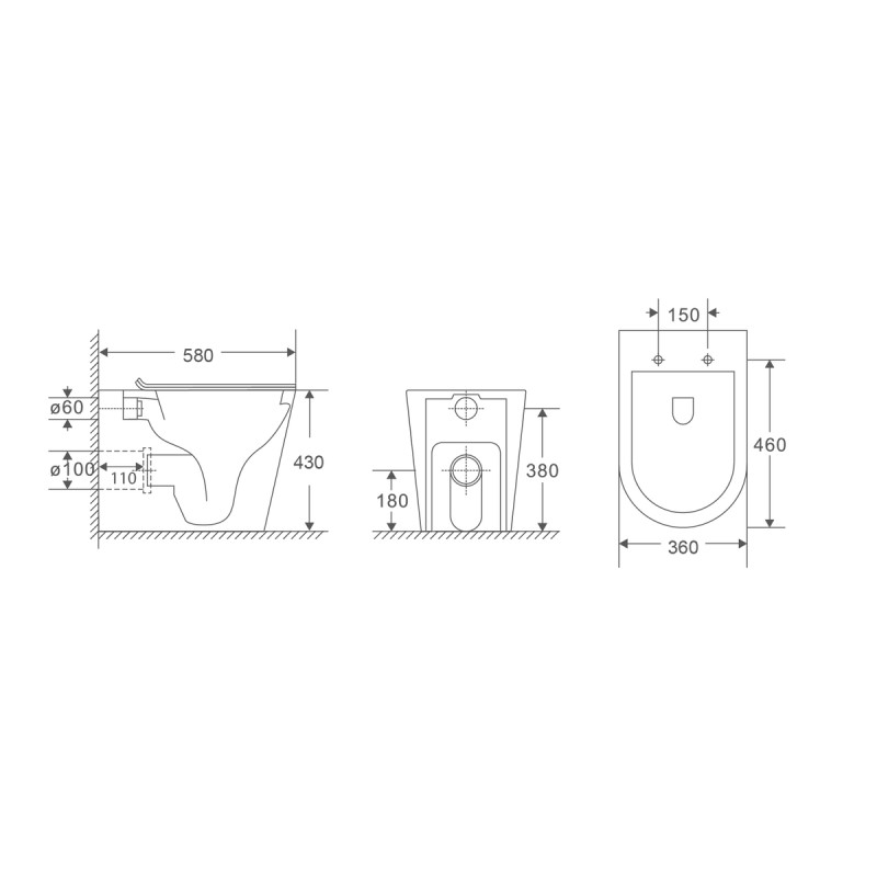Унітаз підлоговий безбачковий MIXXUS PREMIUM BEVEL-0701-T1 580х365х430mm, система змиву TORNADO 1.0