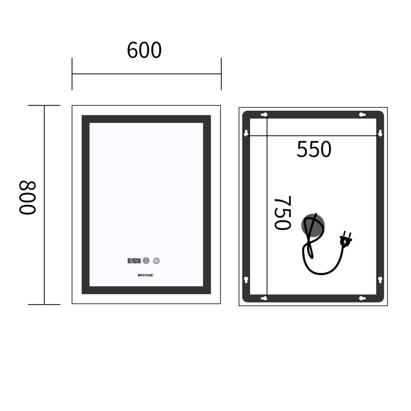 Дзеркало Mixxus Premium FLASH MR21-60x80 з Led Touch, Anti-fog, димером, регулятором яскравості, го