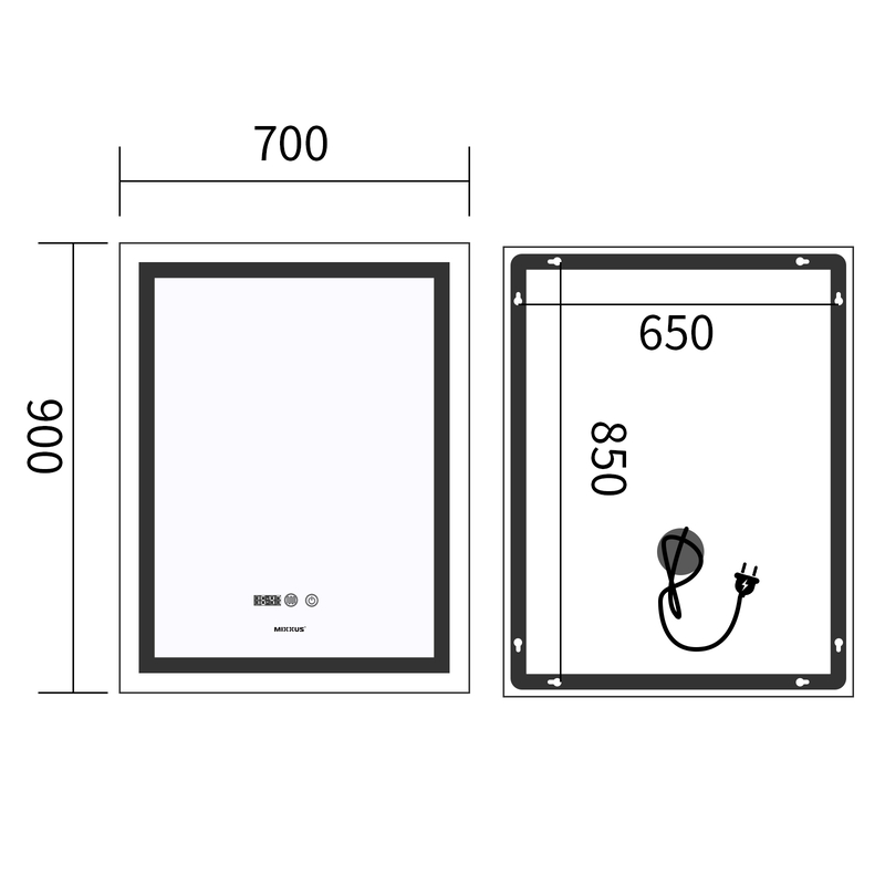 Дзеркало Mixxus Premium FLASH MR21-70x90 з Led Touch, Anti-fog, димером, регулятором яскравості, го