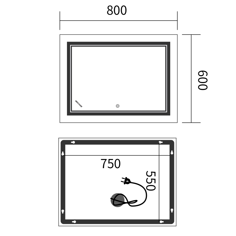 Дзеркало Mixxus Premium QUADRO MR20-80x60-Reverse з Led Touch, Anti-fog, димером, регулятором яскра