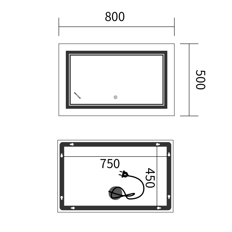 Дзеркало Mixxus Premium QUADRO MR20-50x80-Reverse з Led Touch, Anti-fog, димером, регулятором яскра