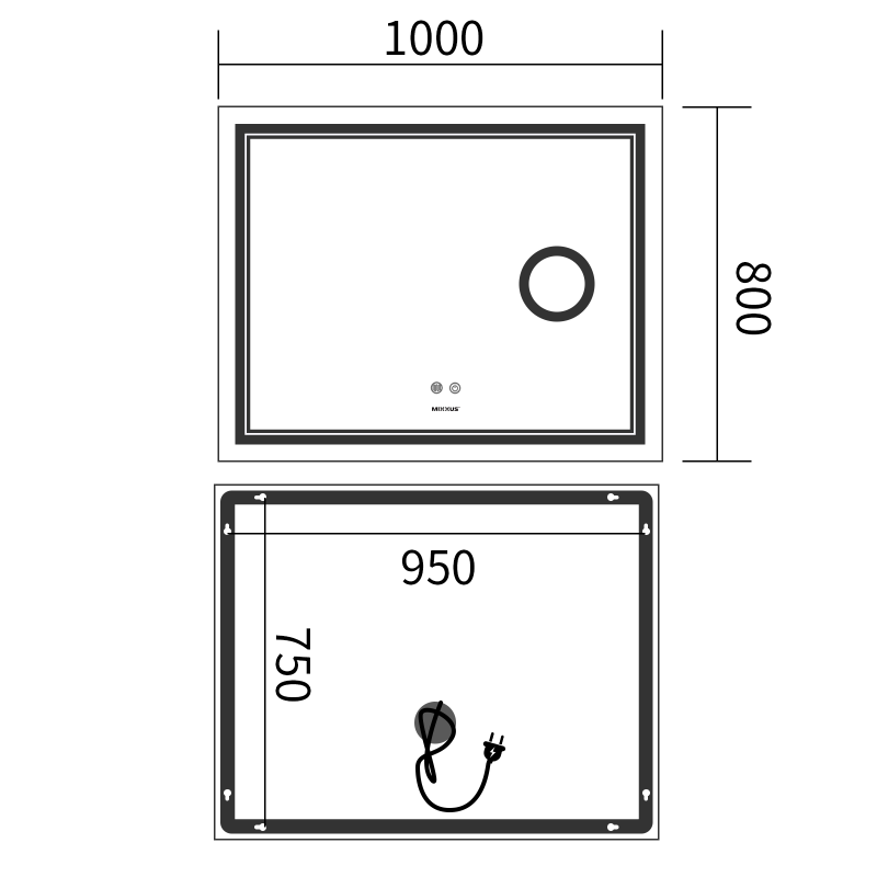 Дзеркало Mixxus Premium QUADRO MR20-100x80 з Led Touch, Anti-fog, димером, регулятором яскравості,
