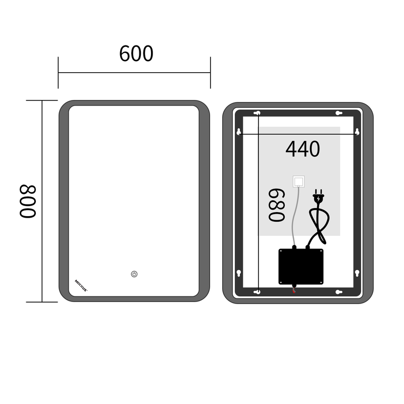 Дзеркало Mixxus Premium OLIVARY MR19-80x60-Reverse з Led Touch, Anti-fog, димером (3-6,5kK) (MP6628