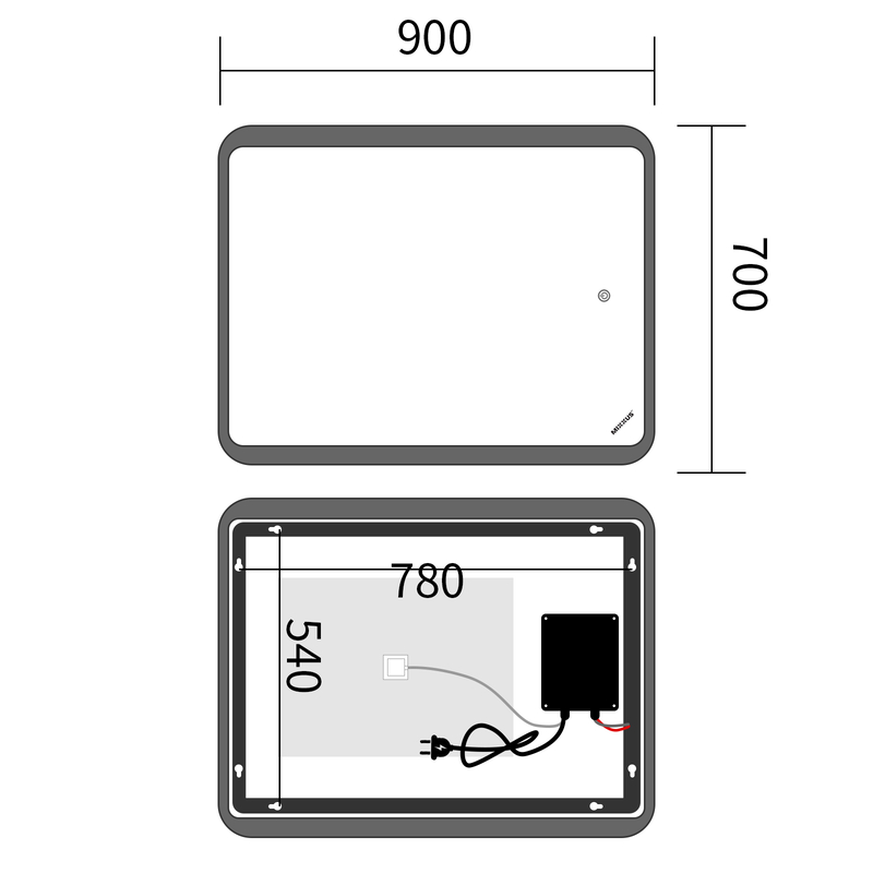 Дзеркало Mixxus Premium OLIVARY MR19-90x70-Reverse з Led Touch, Anti-fog, димером (3-6,5kK) (MP6630