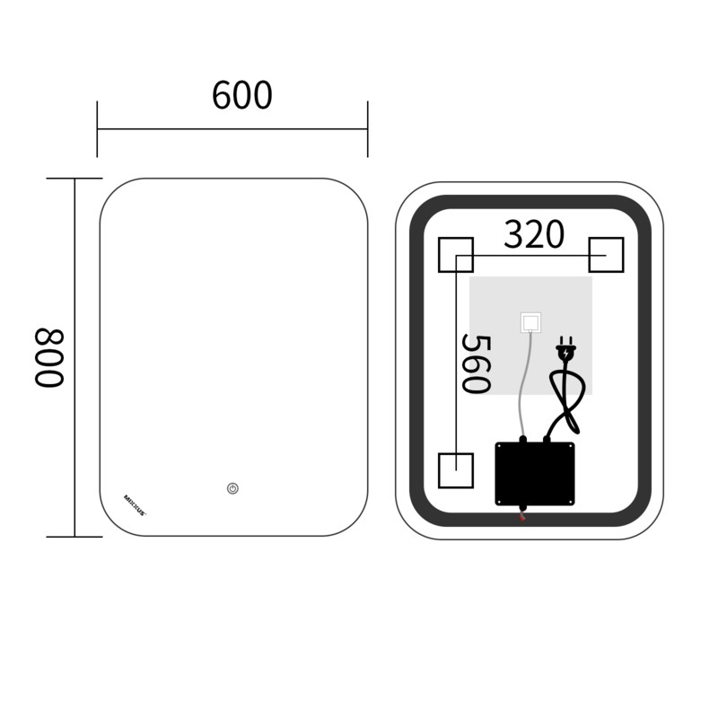 Дзеркало Mixxus Premium DIVERSE MR15-80x60-Reverse з Led Touch, Anti-fog, димером (3-6,5kK) (MP6638)
