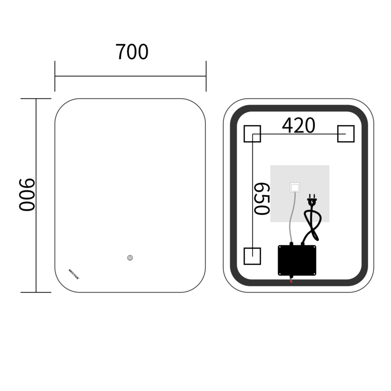 Дзеркало Mixxus Premium DIVERSE MR15-90x70-Reverse з Led Touch, Anti-fog, димером (3-6,5kK) (MP6639