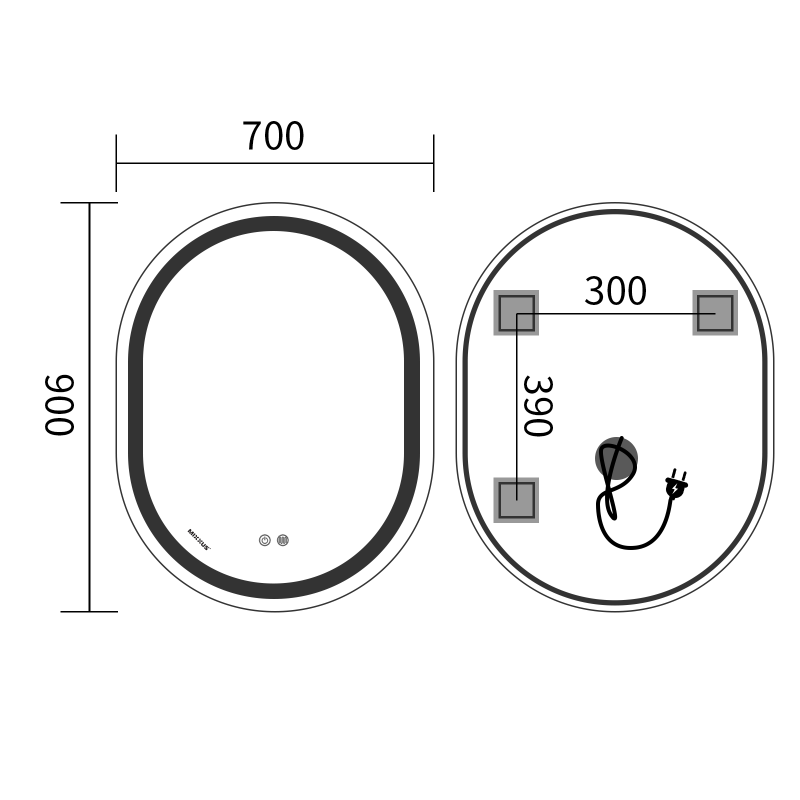 Дзеркало Mixxus Premium ELLIPSE MV05-90x70-Reverse з Led Touch, Anti-fog, димером (3-6,5kK) (MP6644