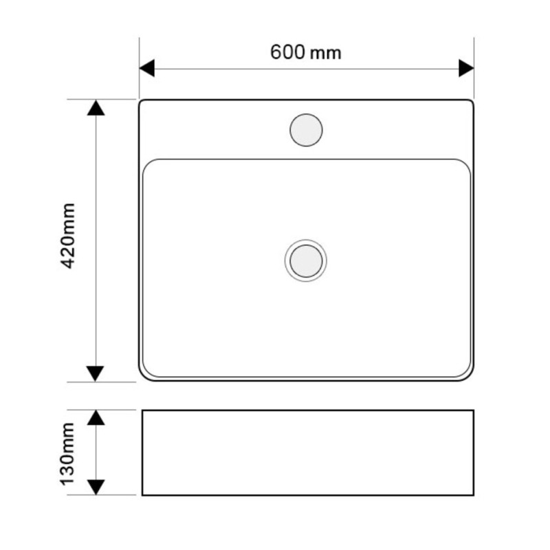 Раковина підвісна-накладна Mixxus Premium QUADRO-0204 600x420x130mm (отвір під змішувач, перелив) (MP6719)