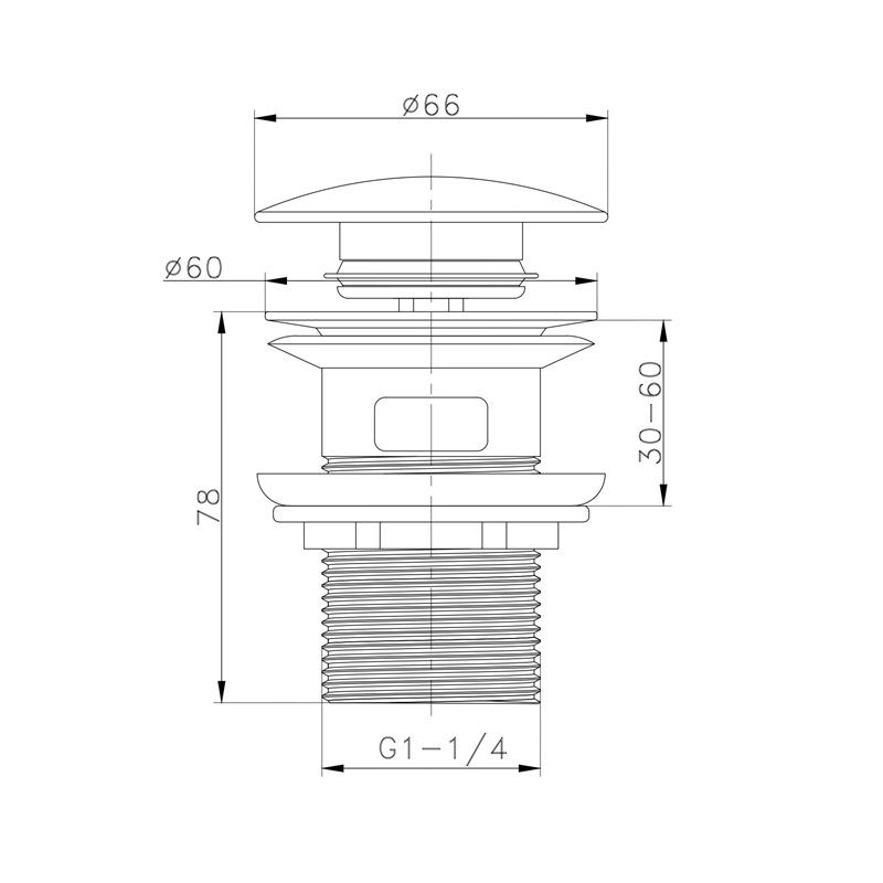 Донный клапан для раковины с переливом Zerix BV-09 GRAY 1 1/4