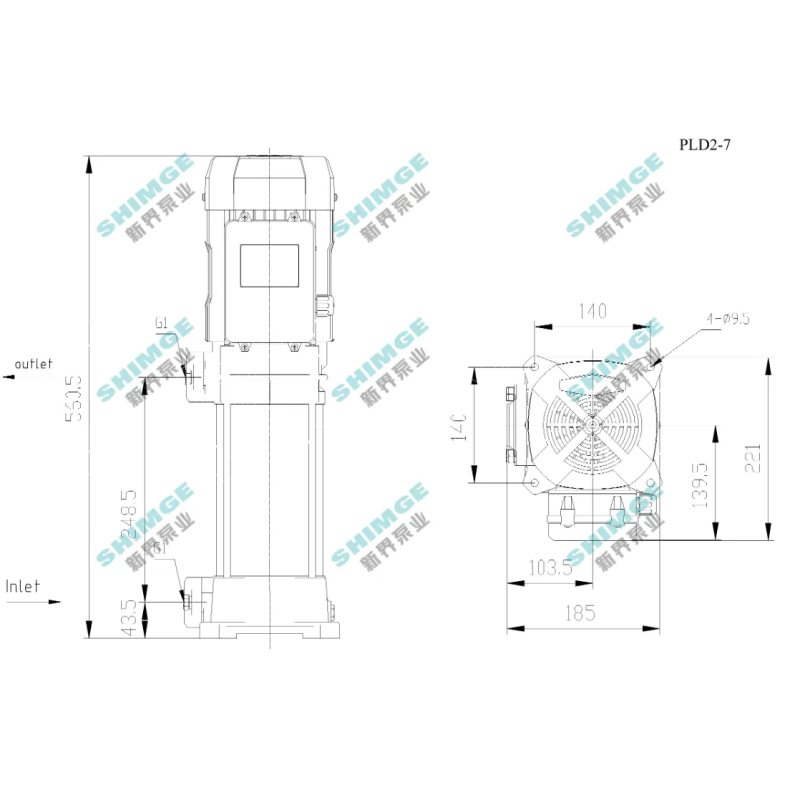 SHIMGE комерц PLD2-7 SHIMGE 220В ц/біжний багатоступ. вертик. (1,1 кВт, Нmax=82(66)м, Qmax=67(34)л/хв {1} (PLD2-7)