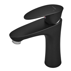 Змішувач для умивальника Plamix Cezar-001 SET Matte black (з підведенням) (PM0662)