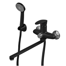 Змішувач для ванни Plamix CEZAR-006 EURO SET Matte black, зі шлангом, лійкою та кронштейном (PM0690