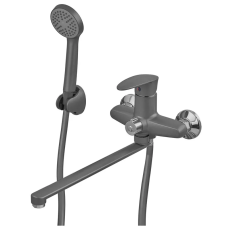 Змішувач для ванни Plamix CEZAR-006 EURO SET Graphite, зі шлангом, лійкою та кронштейном (PM0691)