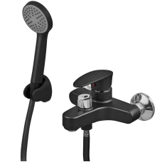 Змішувач для ванни Plamix CEZAR-009 EURO SET Matte black, зі шлангом, лійкою та кронштейном (PM0693