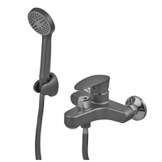 Змішувач для ванни Plamix CEZAR-009 EURO SET Graphite, зі шлангом, лійкою та кронштейном (PM0694)