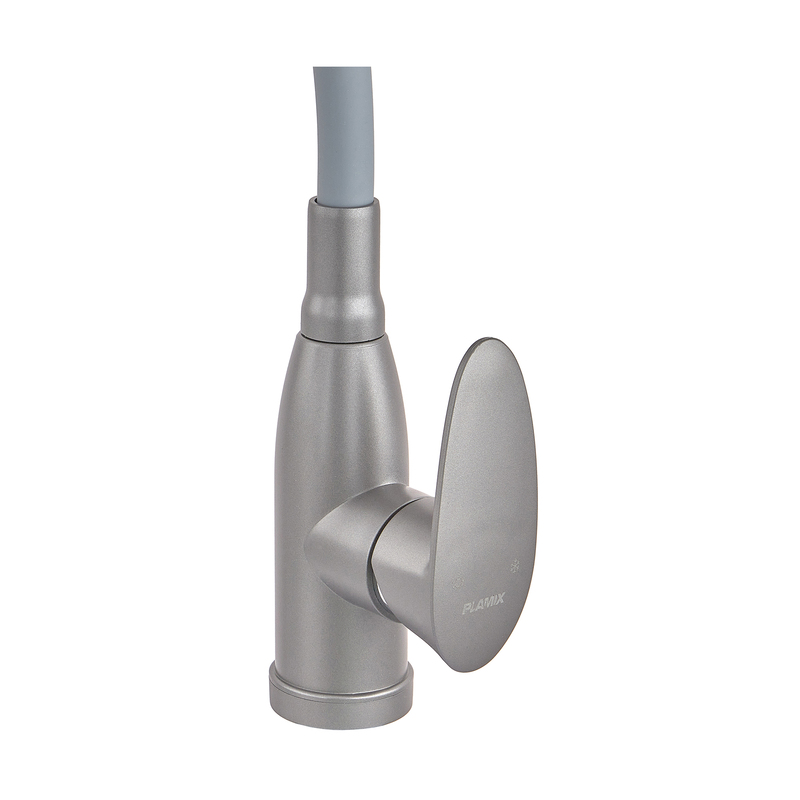Змішувач для кухні PLAMIX CEZAR-011-B SET GRAPHITE REFL.GRAY з силіконовим виливом, з підведенням (PM0720)