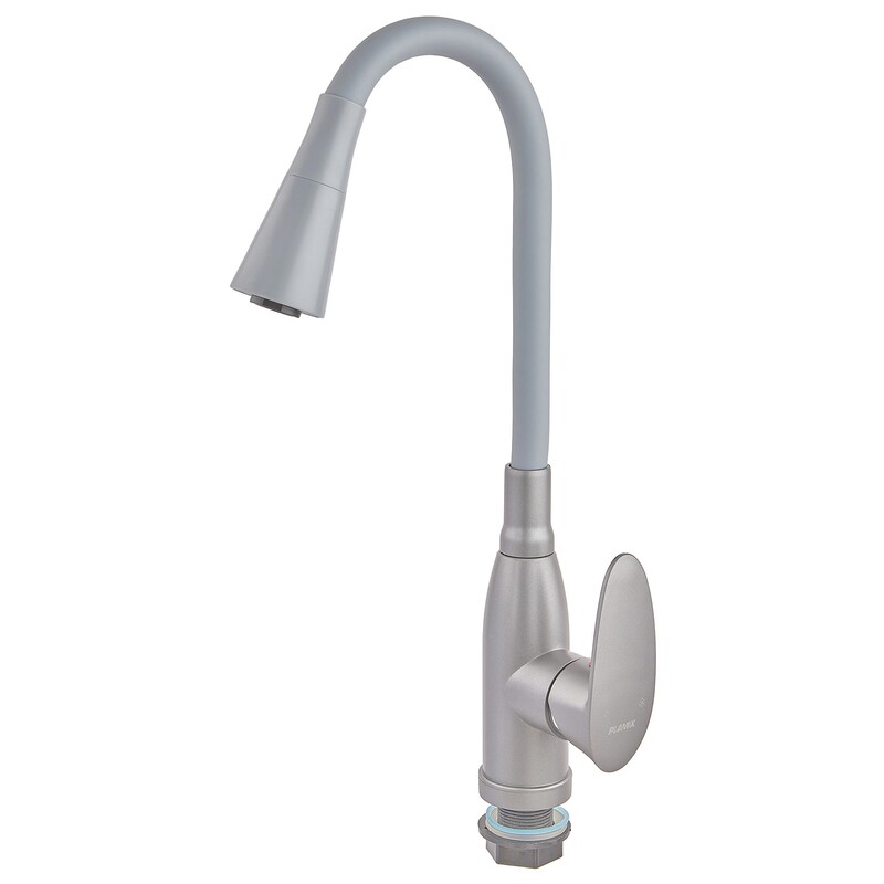 Змішувач для кухні PLAMIX CEZAR-011-B SET GRAPHITE REFL.GRAY з силіконовим виливом, з підведенням (PM0720)