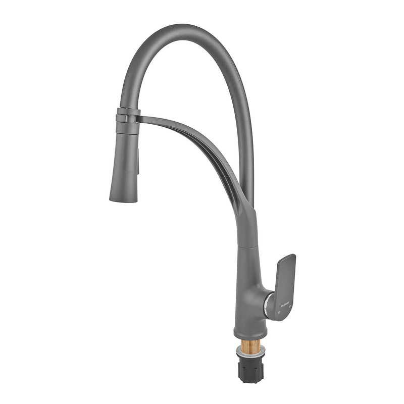 Змішувач для кухні Plamix Lucas-017 SET Graphite Refl.Grey з підведенням (Колір графіт+сил.вилив сірий) (PM0723)
