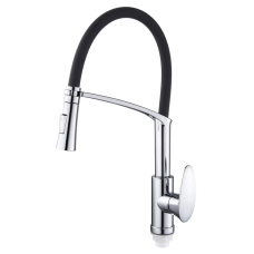 Змішувач для кухні Plamix Cezar-017 Set Chrome Refl.Black з силік.виливом (з підведенням) (PM0741)