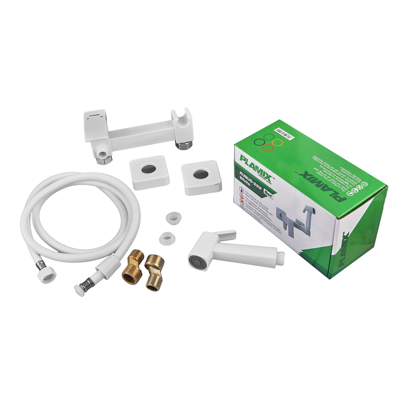 Змішувач для гігієнічного душу Plamix Kubus-222 SET White (з шлангом та лійкою) (PM0744)