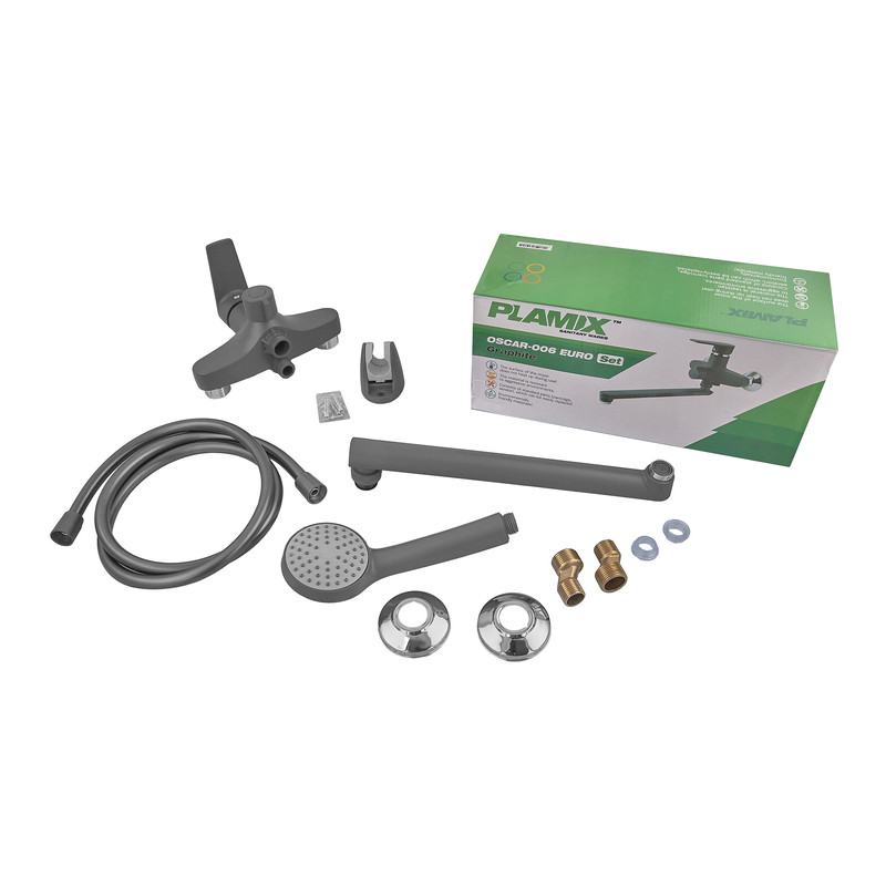 Змішувач для ванни Plamix Oscar-006 Euro SET Graphite (з шлангом, лійкою та кронш.) (Колір графіт) (PM6098)
