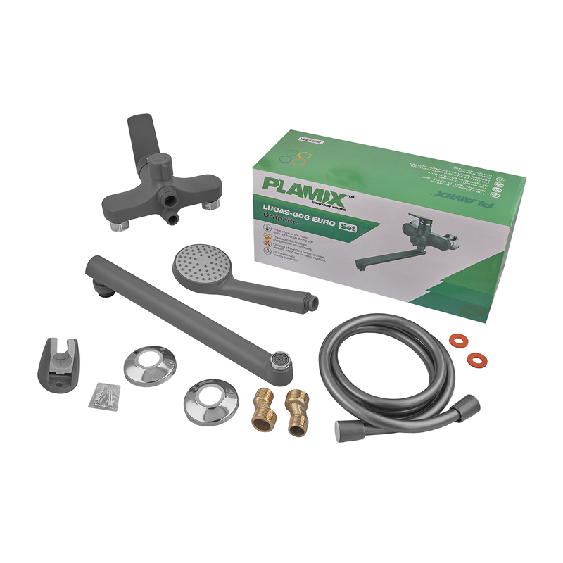 Змішувач для ванни Plamix Lucas-006 Euro SET Graphite (з шлангом, лійкою та кронш.) (Колір графіт) (PM6101)