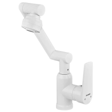 Змішувач для умивальника з регульованим виливом Plamix Oscar-001-FX SET White (з підведенням) (Колір білий) (PM6105)