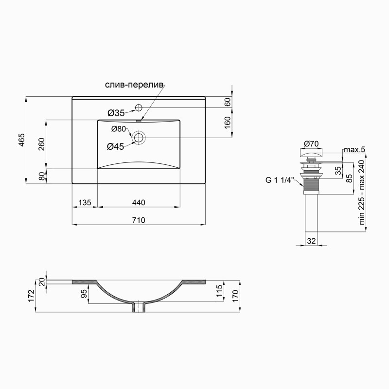 Qtap Раковина Albatross 700х460х180 White з донним клапаном QT01113070CW