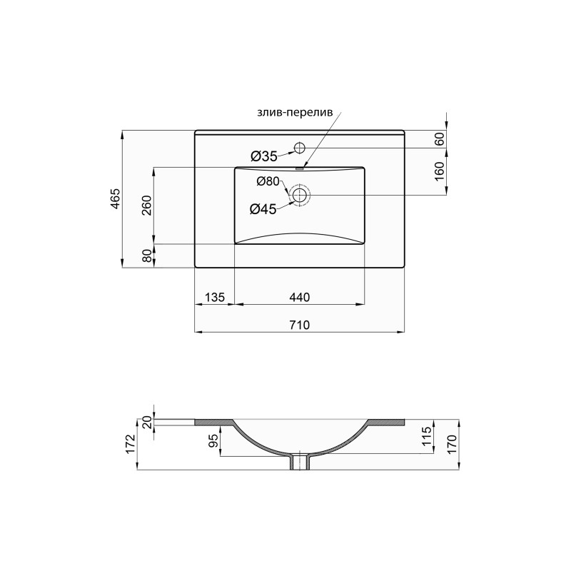 Qtap Раковина Albatross 700х460х180 White без донного клапана QT01113070CW