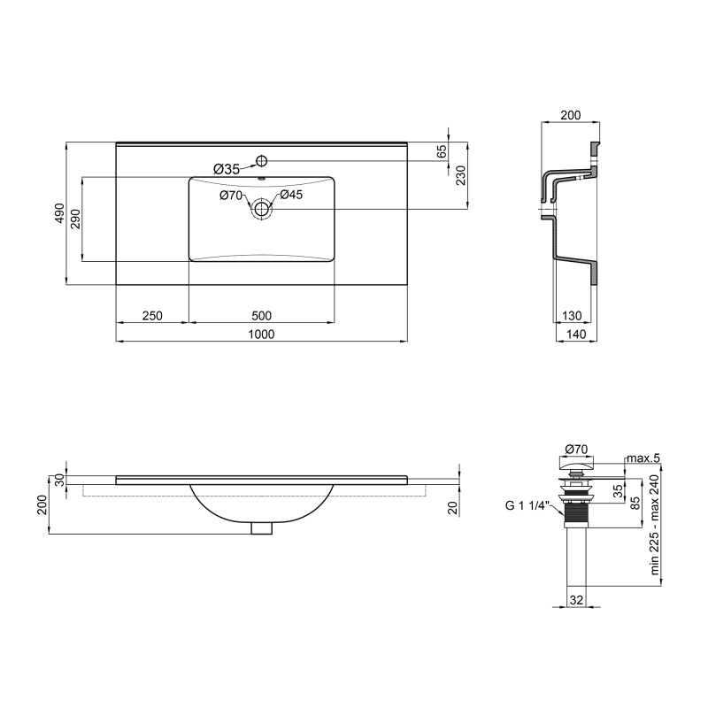Qtap Раковина Albatross E49 1000х490х200 White з донним клапаном QT01119100E49W