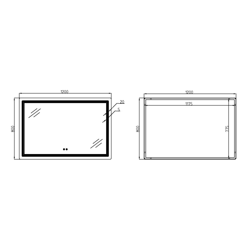 Дзеркало Qtap Cardinal (CA2) 1200х800 з LED-підсвічуванням Touch, з антизапотіванням, з димером, рег. темп. кольору (3000-6500K) QT0478C1208048454 SD00054578