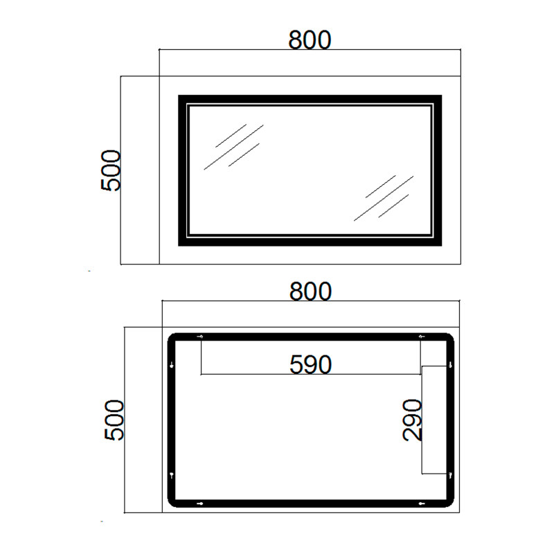 Qtap Дзеркало Cardinal 500х800 з LED-підсвічуванням Touch, з антизапотіванням, з димером, рег. темп. кольору (3000-6500K) Reverse QT0478C5080