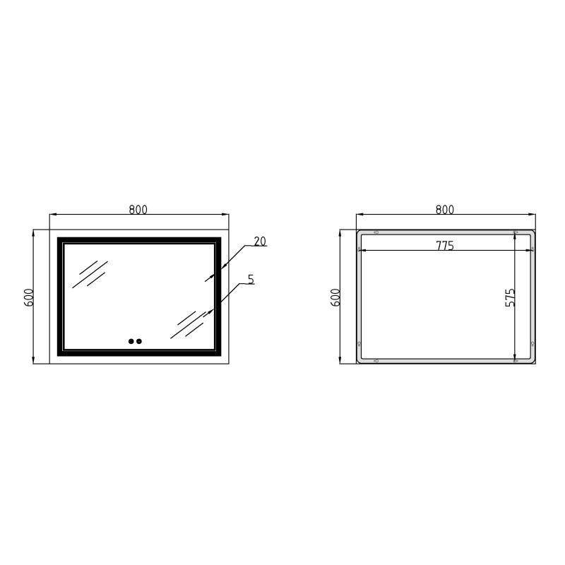 Дзеркало Qtap Cardinal (CA1) 800х600 з LED-підсвічуванням Touch, з антизапотіванням, з димером, рег. темп. кольору (3000-6500K) QT0478C8060 SD00054580