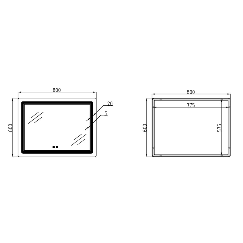 Дзеркало Qtap Cardinal (CA2) 800х600 з LED-підсвічуванням Touch, з антизапотіванням, з димером, рег. темп. кольору (3000-6500K) QT0478C806048457 SD00054581