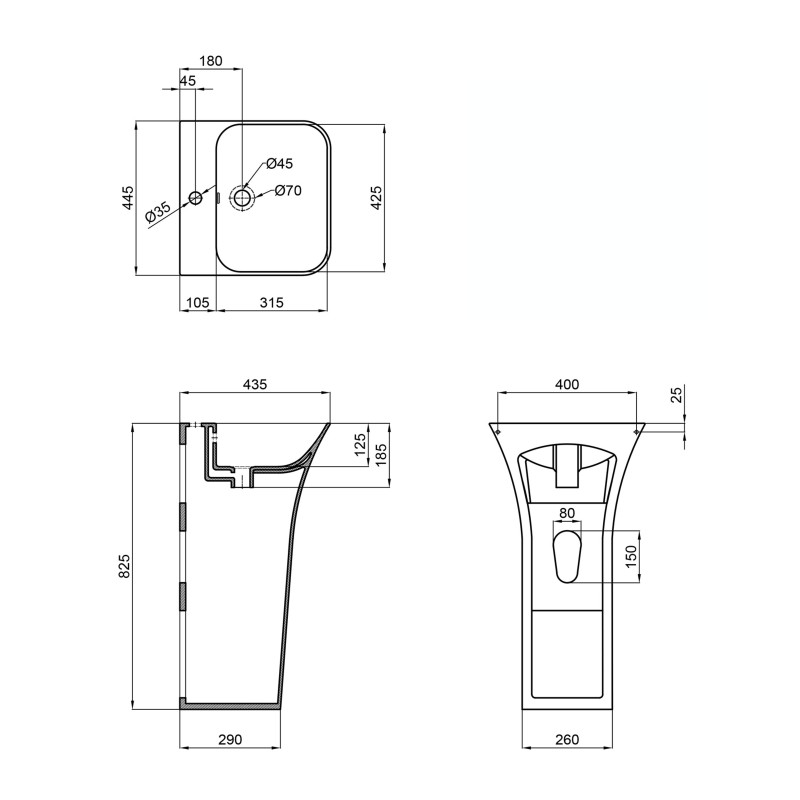 Qtap Раковина для підлоги моноблок Crow 450x435x835 White QT0511G315WN